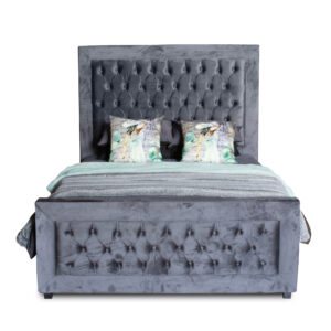 Jeremy Queen Size Sleigh bed Velvet Fabric (Bed Not Included)