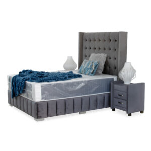 Cubo Button Wing Headboard Queen Grey Velvet Fabric