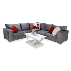 Square Arm Corner Lounge Suite- Grey Velvet ( 5 Seater)