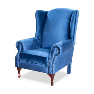 Winged Back Chair Blue Velvet