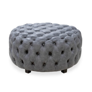 Deep Button Chesterfield Ottoman: Ligh Grey Velvet